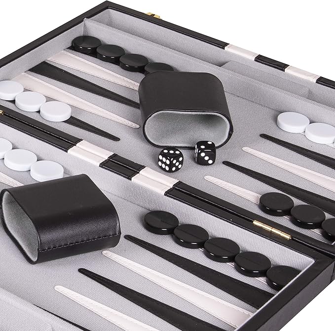 Backgammon Set 18 inch, Large - Classic Board Game for Adults and Kids with Premium Leather Case - Includes Strategy & Tip Guide (Black)