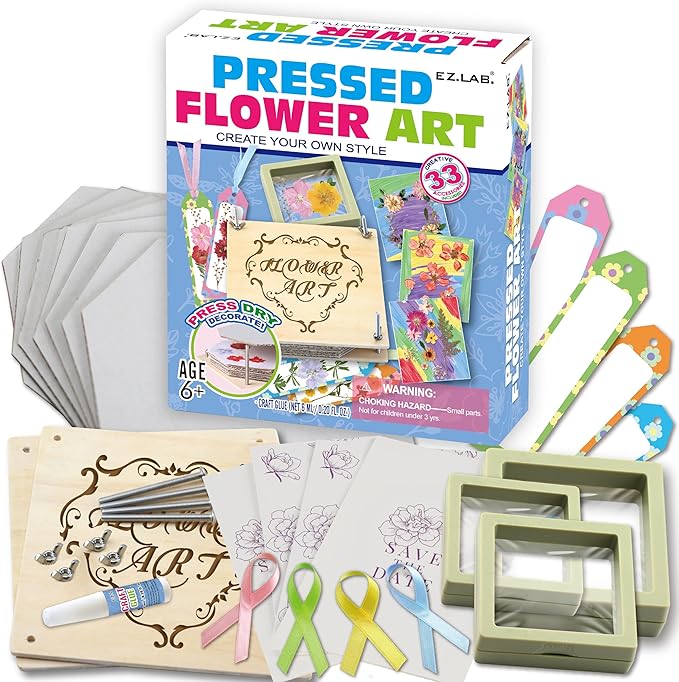Creative Flower Press Kit for Kids, FunKidz 9 Layers Wooden Pressed Flowers Plants Art with Frames DIY Set Make Bookmarks Decorate Cards Craft Gift for Girls Boys