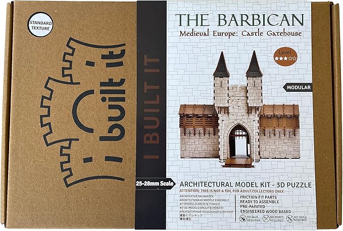 Barbican S Castle Gatehouse - 3D Wooden Puzzle - DIY 28mm Scale Model Building Kit for Adults - Educational Toy - Creative Gift - Tabletop Miniature Terrain Kit