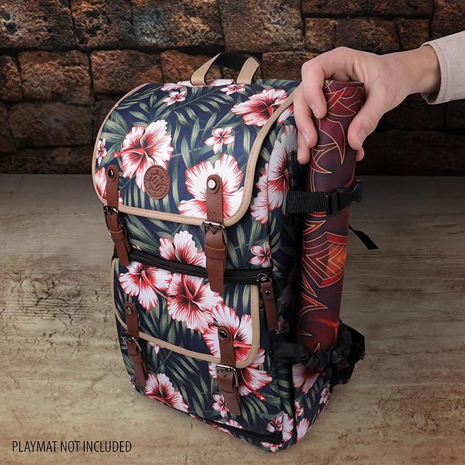 ENHANCE Designer Edition TCG Backpack - MTG Deck Bag Card Binder Space, TCG Deck Box Storage, MTG Playmat Holder - Card Storage Compatible with Magic the Gathering, Pokemon, Lorcana (Canvas Tropical)
