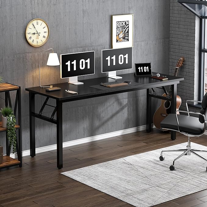 Need Computer Desk Office Desk 62 inches Folding Table with BIFMA Certification Computer Table Dining Table No Install Needed, Black