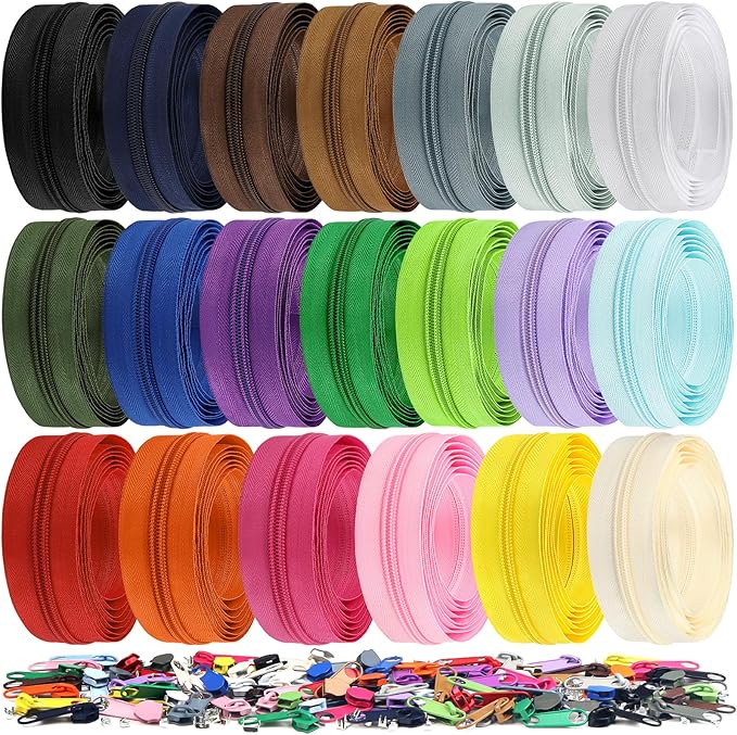 DOITEM 44.4 Yards/ 40 m 20 Pieces Assorted Colors #5 Nylon Coil Zippers, Sewing Zippers Endless Zips with 80 Pieces Zipper Sliders Zip Heads for DIY Sewing Tailor Craft Supplies