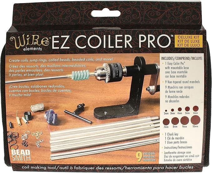 The Beadsmith EZ Coiler Pro – Wire Elements – Includes Mountable Base, 9 Mandrels, Chuck Key, Instructions, and a Storage Case – Create Jump Rings, Coiled Beads, Beaded Coils, and Spirals