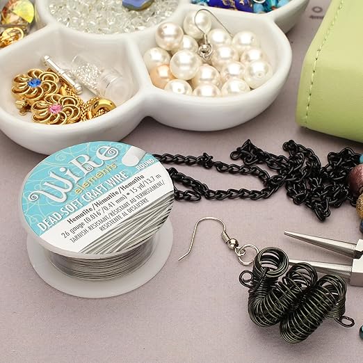 The Beadsmith Wire Elements Craft Wire – Tarnish Resistant, Soft Temper, Round, Hematite Color – 0.41mm, 26 Gauge, 15 Yard Spool – Jewelry Making, Wire Wrapping, Floral, & Other DIY Crafts