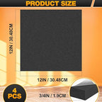 MYFAMIREA 4 PCS Adhesive Foam Padding Sheets Closed Cell Self Adhesive Sticky Foam Pads, 3/4" Thick 12'' x 12'' Neoprene Rubber Sheets Non-Slip Insulation Pads Vibration for Furniture Craft Car, Black