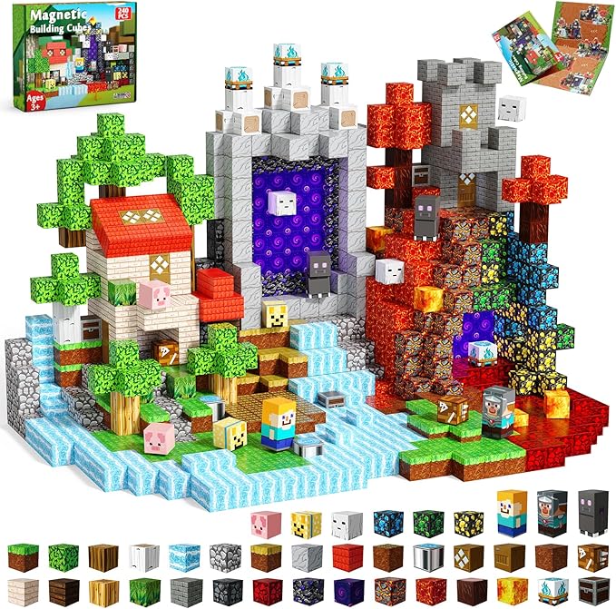 240 PCS Magnetic Blocks - Magnetic Building Block for Kids Ages 4-8, Magnet Blocks Cubes Constructions Toys for 3 4 5 6 7 8 9 10 12 Years Old Boy Girl, STEM Educational Stacking Holiday Birthday Gift