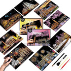 Scratch Art Painting Kit for Adults-8 Sheets A4 Rainbow Scratch Painting Paper Craft Set with City Landmarks|Stress Relief Gift for Travel&Craft Lovers|Scratch Art Home Decor(Europe Series 2)