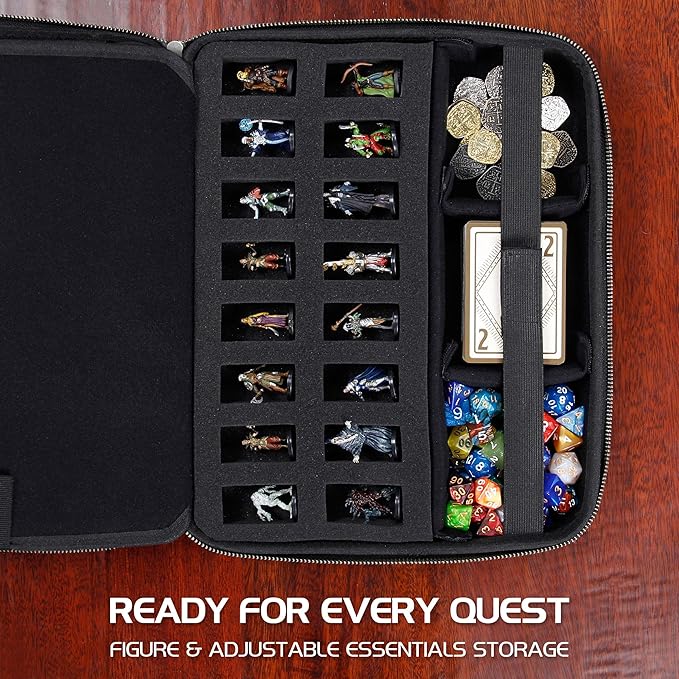 ENHANCE RPG Organizer Case - DnD Binder with Built-in Character Sheet Holder and Erasable Scribe Panel, Dice Rolling Area, Removable Pen Pouch, Miniature Foam Tray, Wrist Strap