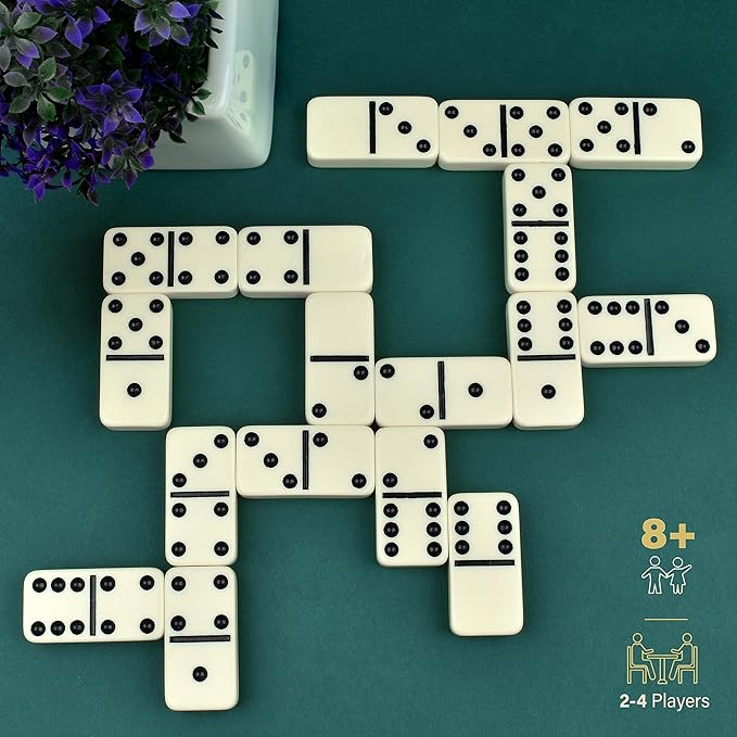 Queensell Jumbo Dominoes Set for Adults and Kids – Domino Set for Classic Board Games – Jumbo Dominoes Double 6 for Travel Games – Dominos Set for Adults 28 Tiles