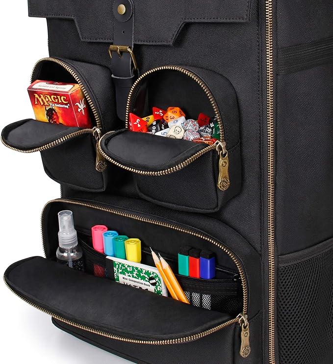 ENHANCE Board Game Backpack - Reinforced Rigid Board Game Storage with Padded Shoulder Straps, Carrying Handle, and Accessories Pockets for Dice, Cards, More - Fits and Protects Tabletop Adventures