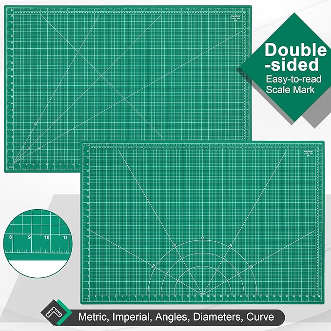 Density-upgraded 24" x 36" Large Self Healing Sewing Mat, Idemeet Rotary Cutting Mat 5 Play Cut Board for Crafts Hobby Project, Scale Size 24" x 36", A1, Green