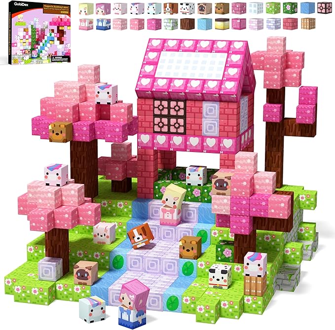 GobiDex 100PCS Magnetic Blocks Kid Building Toys for 3+ Years Old Girls, Upgraded STEM Sensory Gifts for Princess, Kids Magnets Game for Toddler