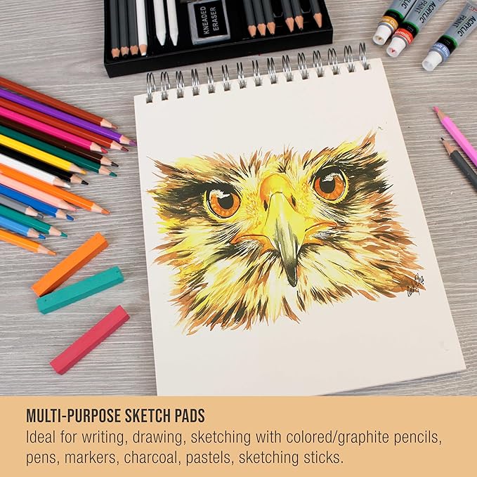 U.S. Art Supply 8"x10" Top Spiral Bound Sketch Book, 2 Pack, 100 Sheets Each, 60lb (100gsm), Acid-Free, Artist Sketchbook, Drawing Pad for Adults & Students