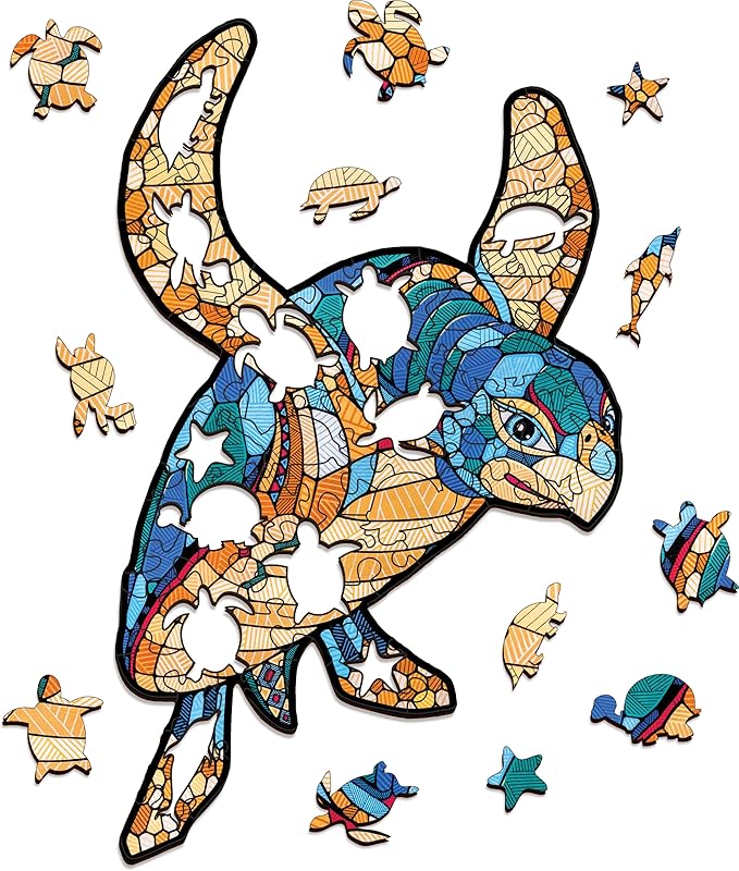 EWA Home Décor – Turtle Small 80 Pieces – Wooden Jigsaw Puzzle for Adults – Perfect for Artistic Home Decoration and Mindful Relaxation