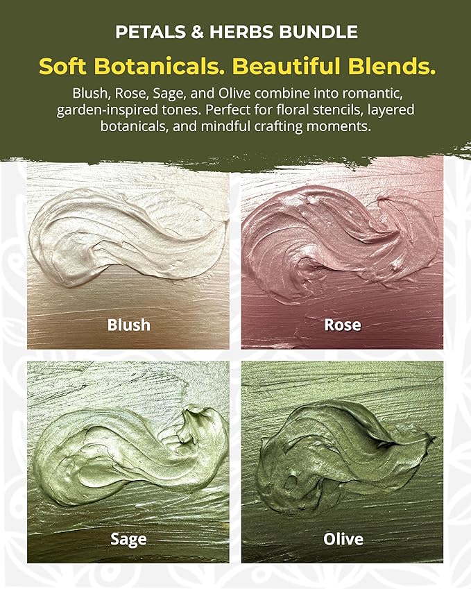 The Crafter's Workshop Stencil Butter Medium, Easy-to-Spread, Adds Shimmer, Shine and Colorful Texture, Cleans Up with Water, 4 pk, 2-oz Each, Petals and Herbs