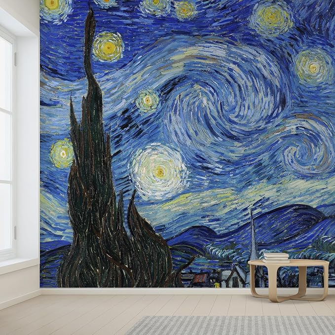 wall26 Starry Night by Vincent Van Gogh Dutch Impressionism 20th Century Artist Peel and Stick Large Wall Mural, Removable Wallpaper, Home Decor - 132x192 inches