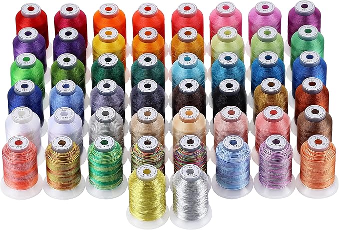 New brothread 50 Spools Embroidery Machine Thread Kit Including 40 Colors+8 Variegated Colors+2 Metallic Colors are Compatible with Janome Singer Pfaff Husqvarna Embroidery Sewing Machines