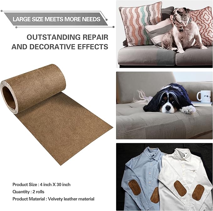 Azobur Velvet Repair Patch, Self-Adhesive Flannel Fabric Patch, Multi Colors, Microfiber Patch，Can be Used to Patch Sofas, Car Seats, Handbags, Jacket Holes and Tears (Brown)