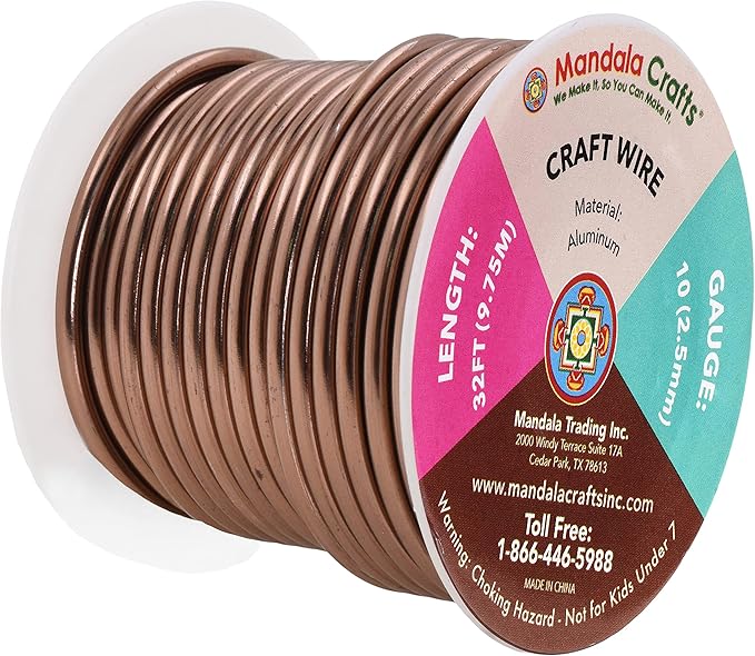 Mandala Crafts 10 Gauge Anodized Aluminum Craft Wire for Jewelry Making - 32 FT Colored Flexible Light Brown Wire - Bendable for Bonsai Armature Crafting Sculpting