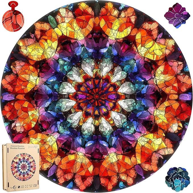 Wooden Jigsaw Puzzles - Crystal Mandala Wooden Puzzles for Adults 500 Pcs, 16.7'' Luxurious Shaped Wood Puzzle, Beautiful Package, Best Gift Toys for Adults and Kids, Family Game