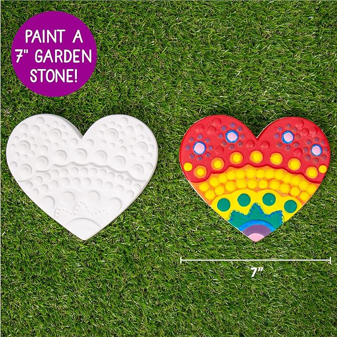 Creative Roots Mosaic Heart Stepping Stone, Includes 7-Inch Ceramic Stepping Stone & 6 Vibrant Paints, Mosaic Stepping Stone Kit, Paint Your Own, DIY Stepping Stone Kit for Kids Ages 8+