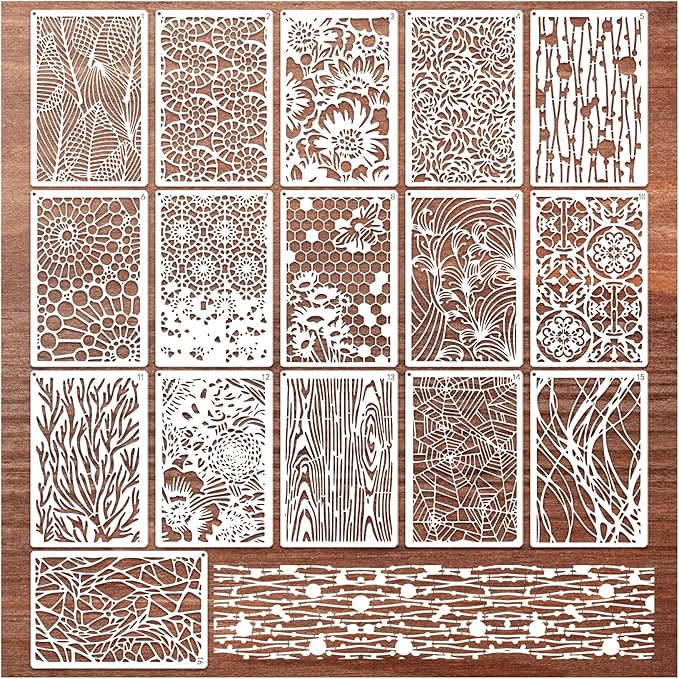 16 Pieces Stencils for Painting, Abstract Texture Mixed Media Art Supplies Crafts Reusable Layering Stencil Brick Pattern Templates for Drawing Card Making Canvas Furniture Paper (Mixed16)