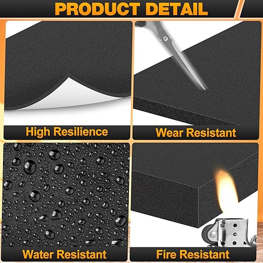 MYFAMIREA 4 PCS Adhesive Foam Padding Sheets Closed Cell Self Adhesive Sticky Foam Pads, 3/4" Thick 4'' x 4'' Neoprene Rubber Sheets Non-Slip Insulation Pads Vibration for Furniture Crafts Cars, Black