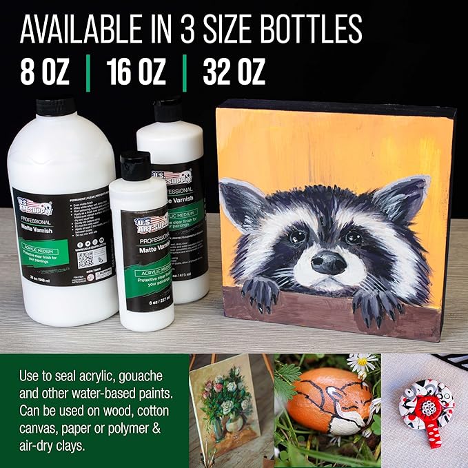 U.S. Art Supply 8 oz Matte Acrylic Varnish for Acrylic Painting, Permanent Clear Protection, Reduces UV & Photography Glare