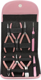 The Beadsmith Fashion Color Pliers – Set of 8 Slimline Color-Coordinated Tools – Matching Clutch in Bubblegum – Jewelry Making Supply Kit to Create Necklaces, Bracelets, Earrings & More