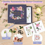Joy&Grace Flower Press Kit for Adults & Kids, with Designed Cover and DIY Album, 10.9" x 10.9" 10 Layers Flower Preservation Kit, Plant Press and Large Plant Drying Toolkit (Color Box, Purple Navy)