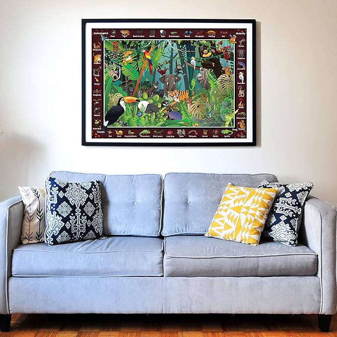 Think2Master Colorful Rainforest Jungle Zoo Animals 500 pieces Large Format Jigsaw Puzzle for kids 12+, teens, adults & families. Great gift for stimulating learning about animals. Size: 26.8” X 18.9”