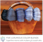 Merino Silk Luxe Tonal Designer Blend. Superfine Merino, Mulberry, Tussah Silk. Top Roving for Spinning or Felting. Nightfall 5oz