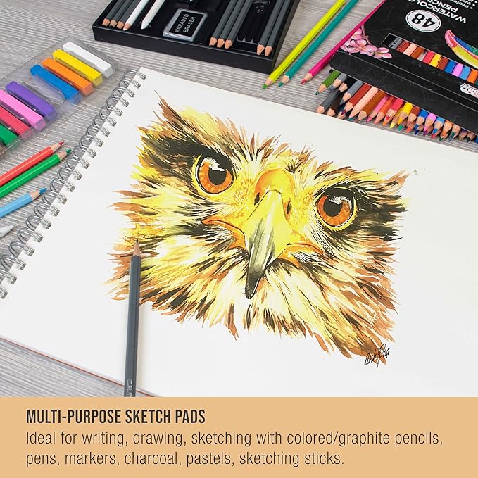 U.S. Art Supply 11"x14" Top Spiral Bound Sketch Book, 2 Pack, 100 Sheets Each, 60lb (100gsm), Acid-Free, Artist Sketchbook, Drawing Pad for Adults & Students