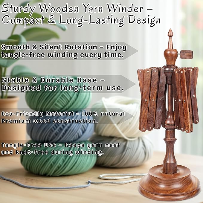 Bhartiya Handicrafts Rosewood Table Top Yarn Swift | Hand Operated Yarn Winder Swift | Yarn Winder for Swift Winding Lines (Design 2)