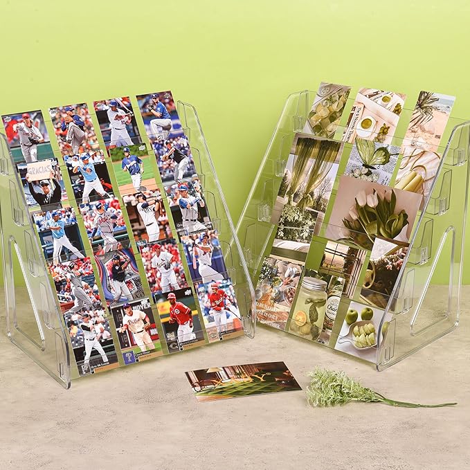 Elevated 5 Tier Clear Acrylic Card Display Stand for Trading Cards, Sports Cards, Greeting Cards, Stickers – Slanted Holder for PSA Slabs, Vendors, Collectors & Retail (5 Tier 1 Pack)