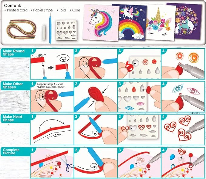 C.S. Kids DIY Paper Quilling Arts & Crafts Gifts – Unicorn| 3D Paper Quilling Design Kits for Kids, Make Your Own Paper Art (Paper Strips & Tools Included)
