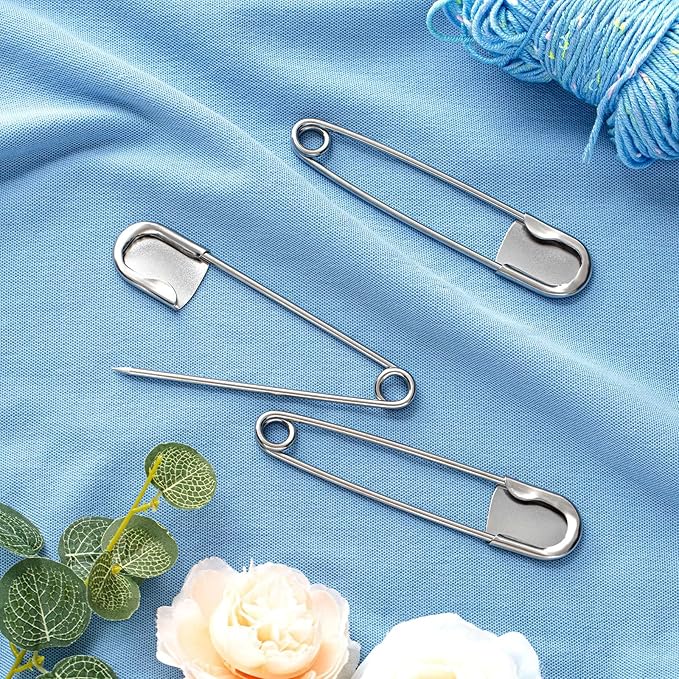 Juexica 15 Pcs 5 Inch Jumbo Stainless Steel Safety Pins Large Heavy Duty Huge Strong Laundry Pins for Upholstery Sewing Quilting Key Rings Craft Outdoor (Silver)