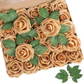 AmyHomie Artificial Flower Gold Rose 25pcs Real Looking Fake Roses w/Stem for DIY Wedding Bouquets Centerpieces Arrangements Party Baby Shower Home Decorations