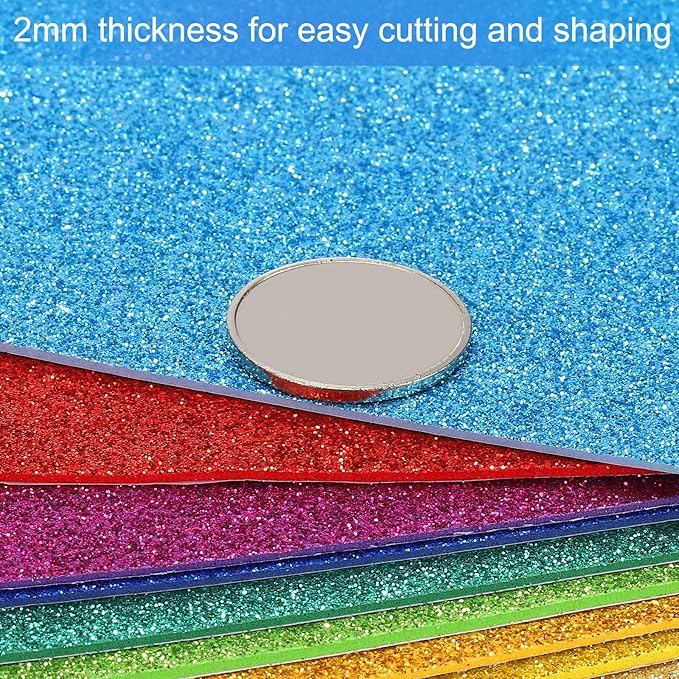 PATIKIL 2mm(1/10") Thick Non Adhesive Glitter Foam Sheet 16x24inch(40x60cm) White, EVA Shiny Foam Board for Craft, 6 Pcs