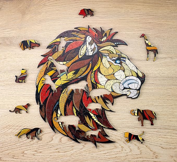 EWA Home Décor – Lion Small 80 Pieces – Wooden Jigsaw Puzzle for Adults – Perfect for Artistic Home Decoration and Mindful Relaxation