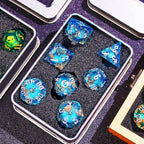 The Moon of Mystery Liquid Core DND Dice Set – Unique Resin Dice for Dungeons & Dragons – Blue Galaxy Moon Dice Set for D&D Gifts