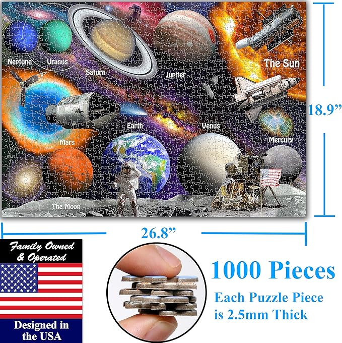 Think2Master Solar System & Space Exploration 1000 Pieces Jigsaw Puzzle for Kids 12+, Teens, Adults & Families. Great Gift for stimulating Learning About Astronomy. Size: 19” X 27”