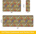 Boho Kitchen Rugs Set 2 Memory Foam Colorful Ceramic Comfort Tile Floor Mat Anti Fatigue Non-Skid PVC Runner Rug Water & Oil Proof Carpet for Kitchen Laundry Sink,17.3x28+17.3x47 Inch, C4