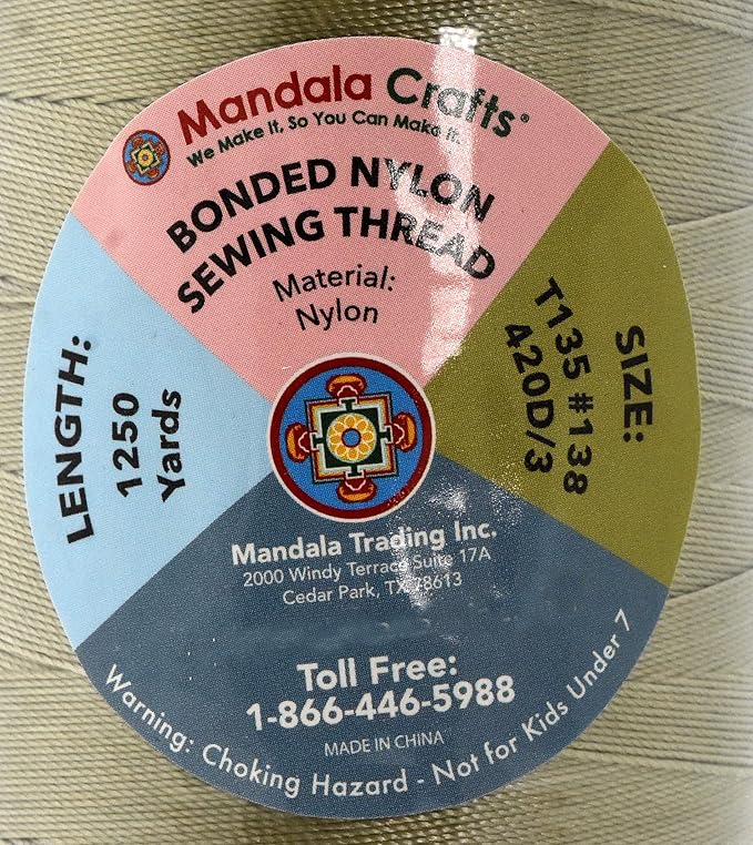 Mandala Crafts Bonded Nylon Thread Beige Heavy Duty Sewing Threads - 1250 YDs Size 138 420D T135 Tex 135 Thread for Leather Jeans Weaving Outdoor Marine Upholstery Threads