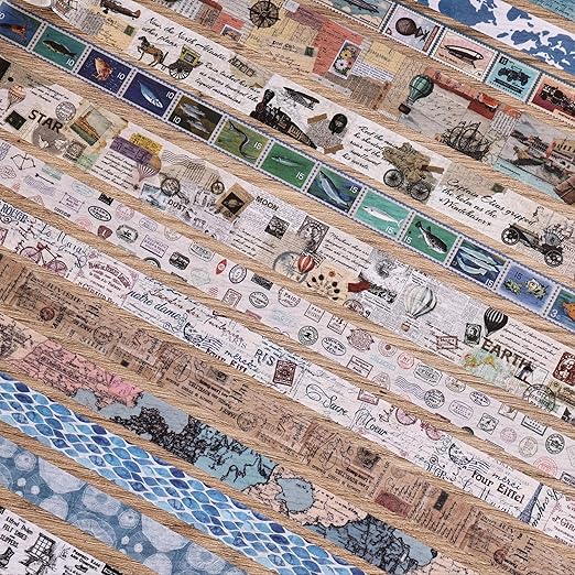 38 Rolls Vintage Washi Tape Set, Vintage Travel Stamp Map Scenery Art Letter Writable Decorative Tapes for Scrapbooking , Junk Journal Supplies, Bullet Journaling 5-25mm Wide 9.84ft long/Roll