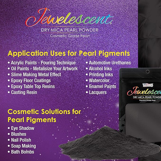 U.S. Art Supply Jewelescent Mica Pearl Pigment Powder Kit, 6 Basic Colors, 3.5 oz (100g) Pouches - Cosmetic Grade, Epoxy Resin Color Pigment, Mica Powder for Resin, Soap, Slime, Candle Dye, Art