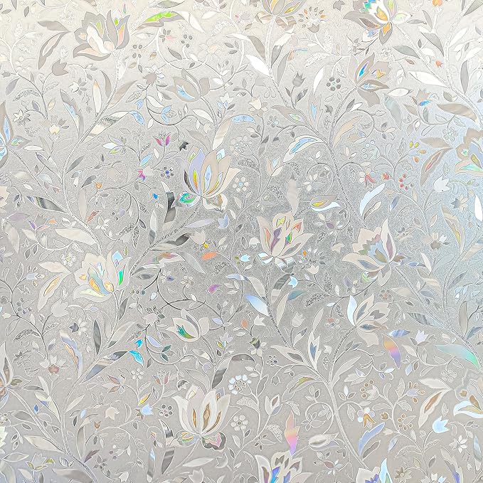 Rainbow Tulip Stained Frosted Glass Window Sticker - Static Non-Adhesive, No-Glue Window Cling (23.6'' x 78.7'')