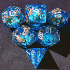 The Moon of Mystery Liquid Core DND Dice Set – Unique Resin Dice for Dungeons & Dragons – Blue Galaxy Moon Dice Set for D&D Gifts