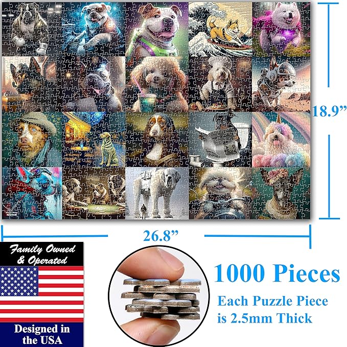 Think2Master Funny Dogs 1000 Pieces Jigsaw Puzzle Featuring heartwarming Puppies and Dogs. Fun for Teens, Seniors & Families. Great Gift for Kids Ages 13+ Size: 26.8” x 18.9