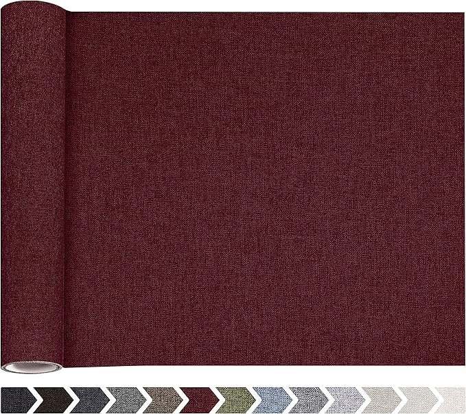 Fine Linen Fabric Patches, Self-Adhesive, Extra Large 12x40 Inch, Multi Color, for Sofa & Clothes Repair (Burgundy)